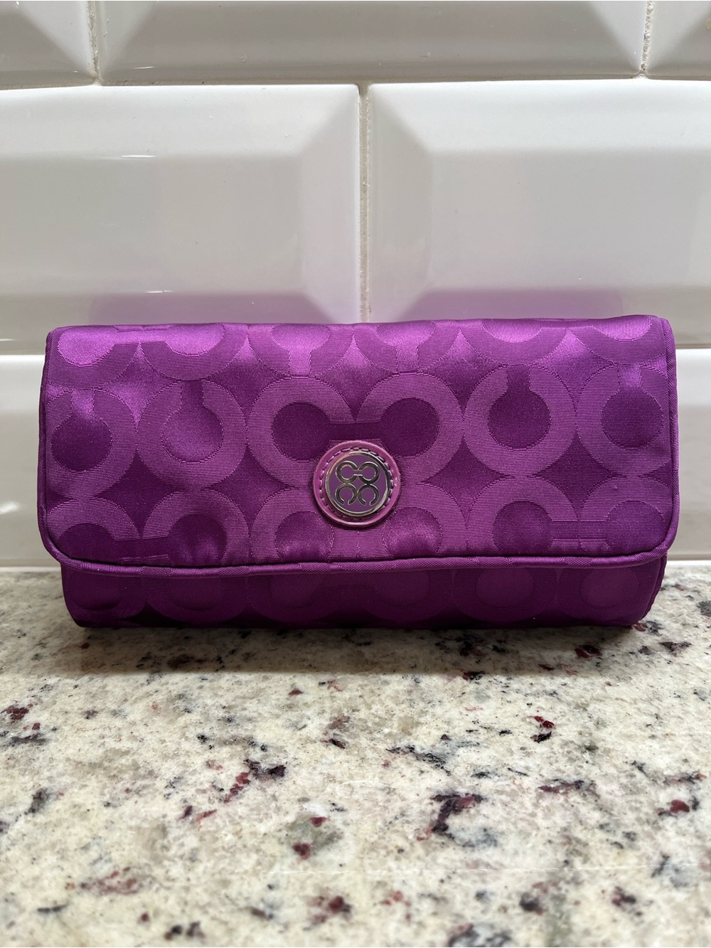 Coach Purple Satin Jewelry Roll Travel Case EUC